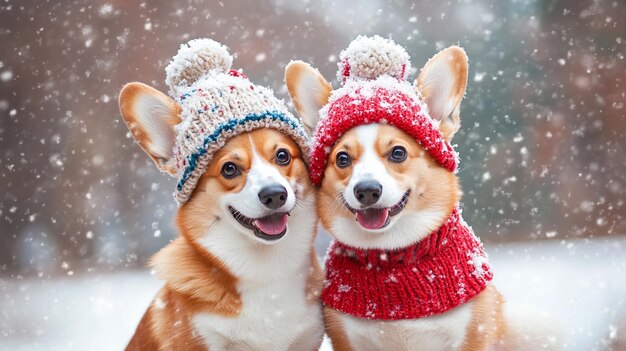 Two Cute Red Corgi Dogs Sitting Together