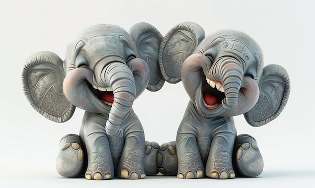 Two cute stylized elephants touching trunks in a playful friendly manner Generate Ai