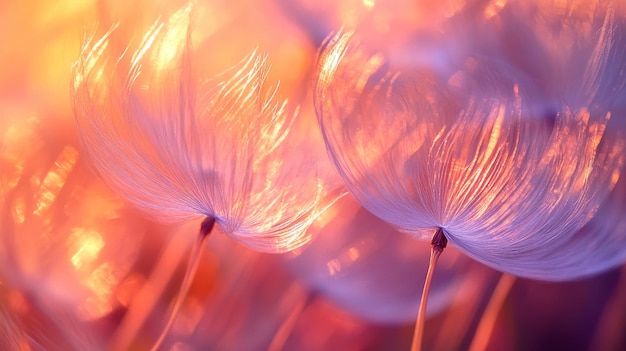 Photo two dandelion seeds in soft light and blurred background