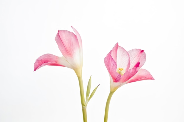 Two Delicate Pink Flowers on a White Background