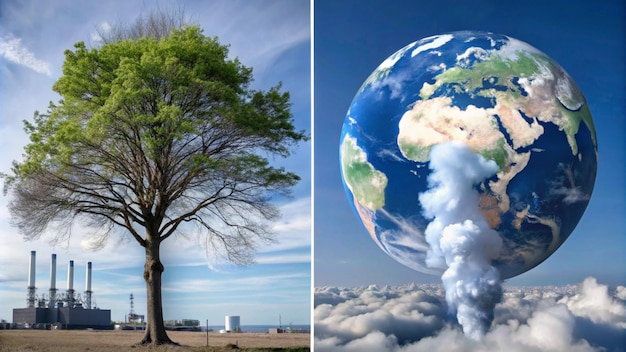 two different pictures of a tree and the sky