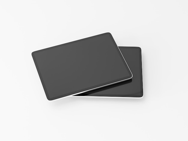 Two Digital Tablet Mockup on white table 3d rendering