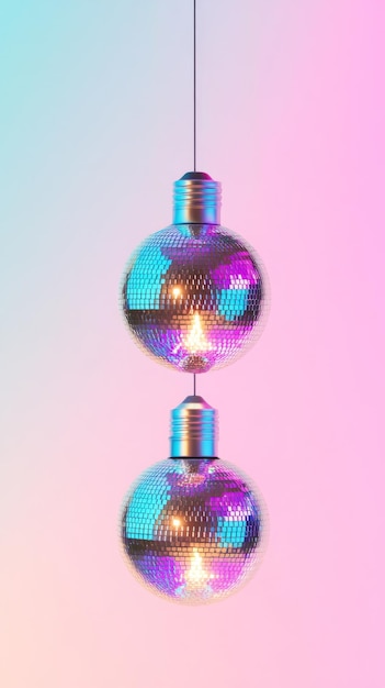 Photo two disco ball light bulbs with colorful reflections