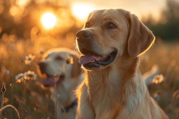 two dogs are sitting in the grass and one is wearing a collar