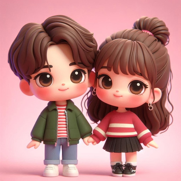 two dolls are standing next to each other and one has a pink background