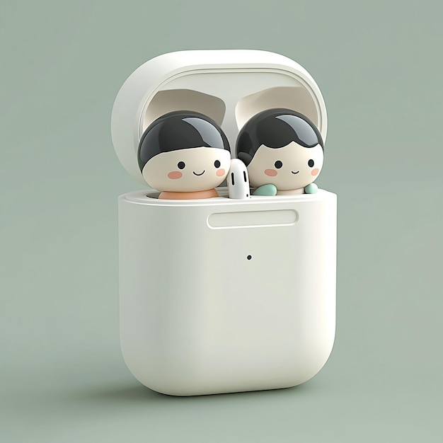 Photo two dolls are in a white container with one wearing a black hat