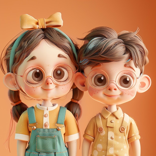 two dolls with glasses and a yellow and green dress