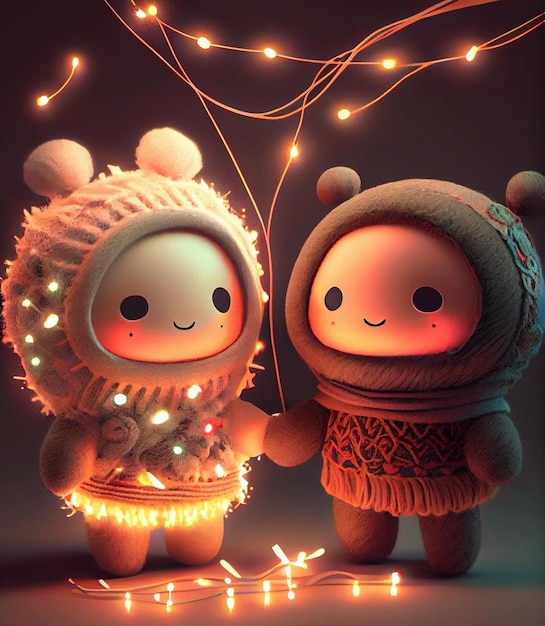 Two dolls with lights on their arms and one has a sweater on it.