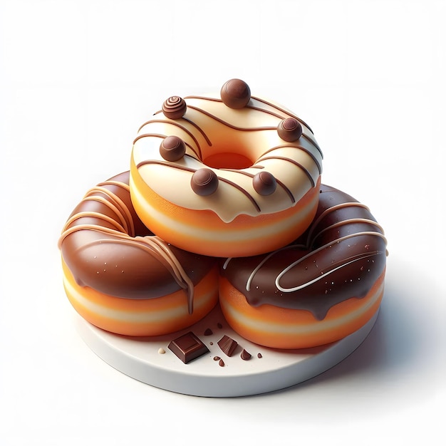 two donuts with chocolate and orange stripes on top of each other