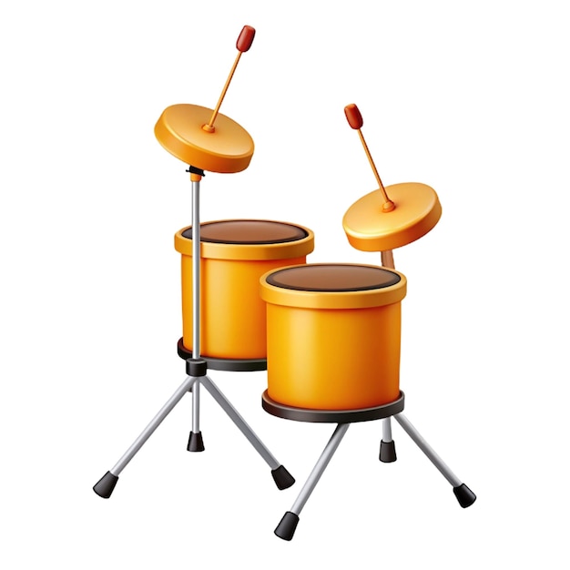 Photo two drums with orange drums and one with a yellow drum stick