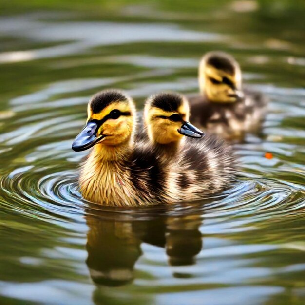 Photo two ducks are swimming in a pond with the word duck on the bottom