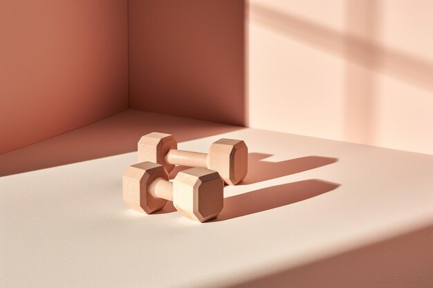 Two dumbbells on a floor modern and minimalist style