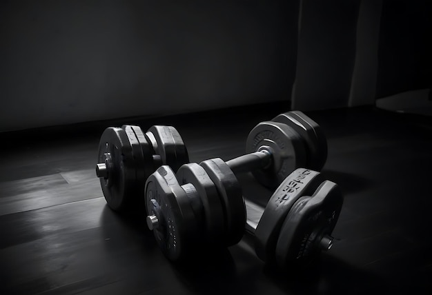 two dumbbells laying on the floor one of which saysdumbon it