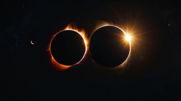 Photo two eclipses seen in sky during solar eclipse