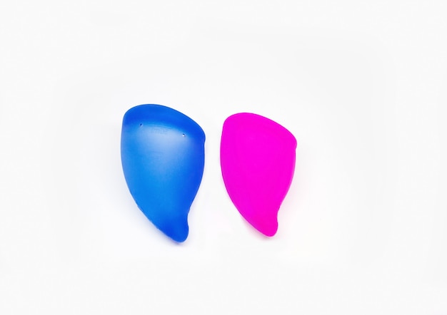 Two ecological silicone reusable menstrual cups fo women period