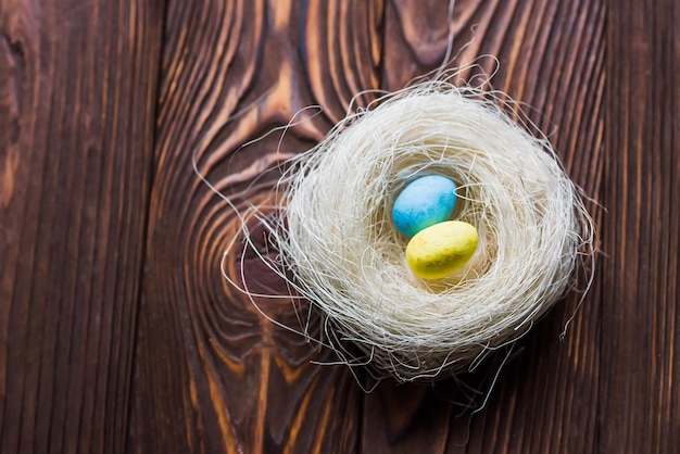 Two eggs of the color of the Ukrainian flag