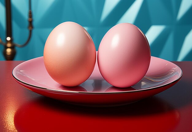 Two Eggs on a Plate Pink Plate Style