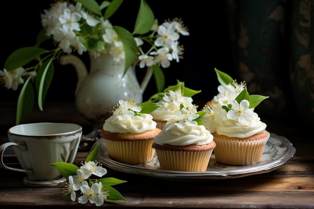 Two elderflower cupcakes Generative Ai