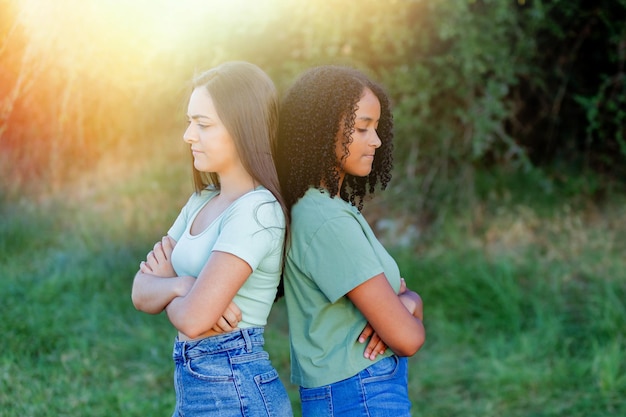 Two Emotional Friends Having Conflict In Park Outdoor