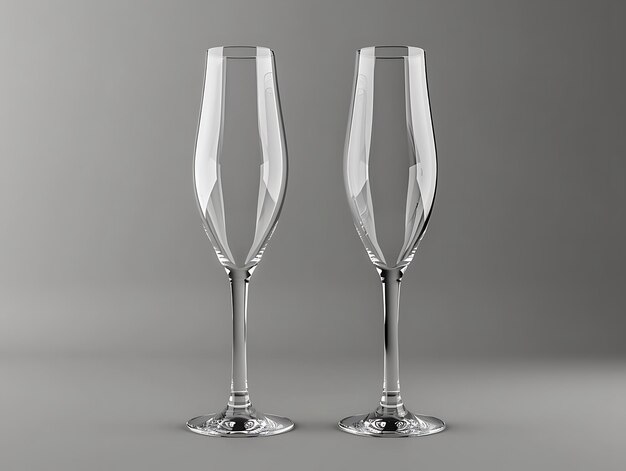 Two Empty Champagne Flutes on Gray Background 3D Render