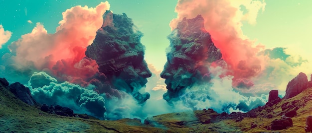 Photo two faces are shown in the sky with clouds surrounding them dreamy and surreal