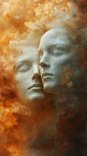 Two Faces Emerging from a Cloud of Smoke