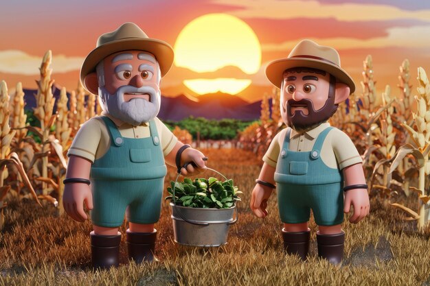 Two Farmers Contemplating the Sunset Over a Golden Field