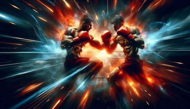 Photo two fighters in fiery explosive digital art style boxing day