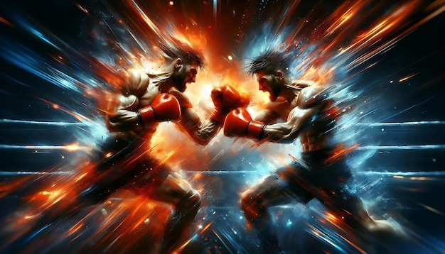 Photo two fighters in fiery explosive digital art style boxing day