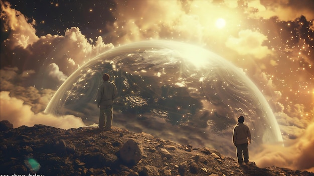 Two Figures Contemplating a Celestial Sphere