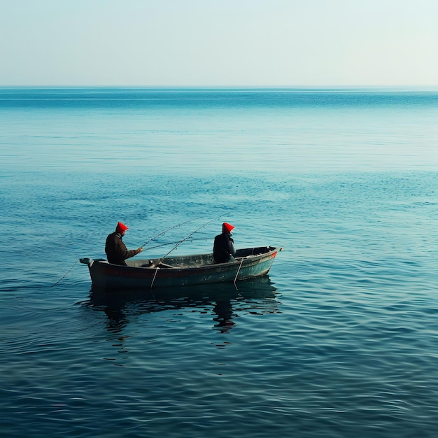 Photo two fishermen in a rowboat