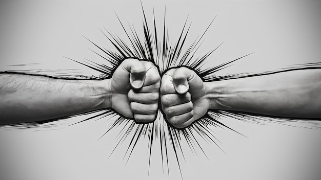 Photo two fists bumping with radiating energy symbolizing strength unity and partnership in a bold and simplified