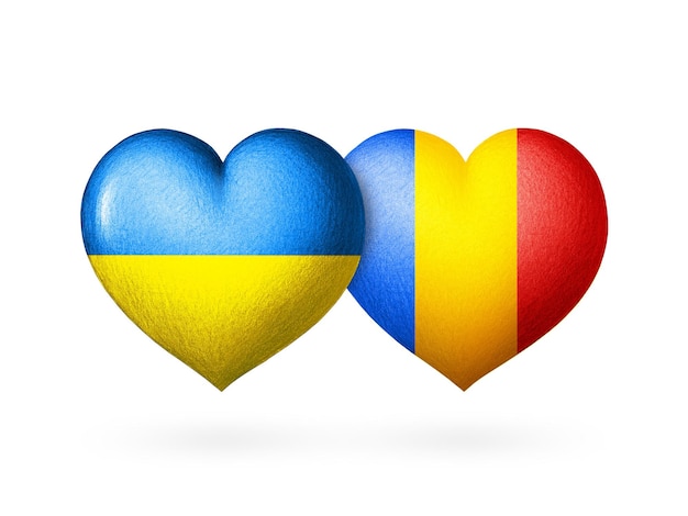 Two flag heart Flags of Ukraine and Romania Two hearts in the colors of the flags