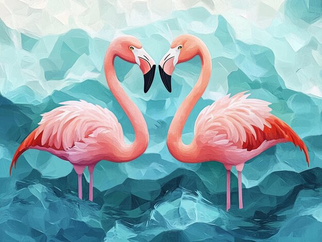 Photo two flamingos are standing in the water with one being the other