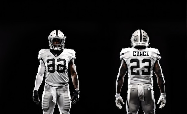 Two Football Athletes in Uniform Ready for Action