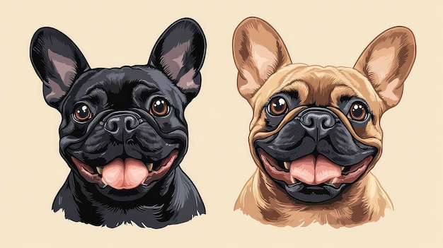 Two French Bulldogs one black and one brown smiling with their tongues out