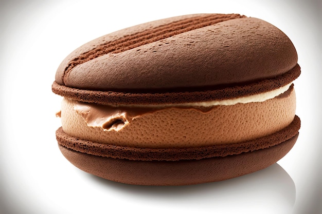 Two freshly baked whoopie pie with chocolate cream between layers