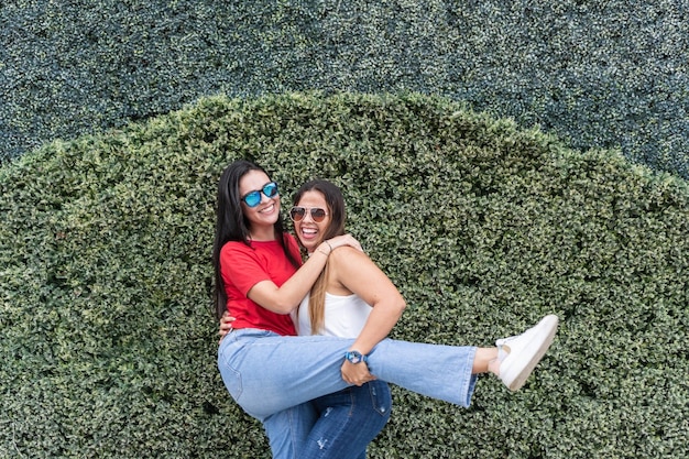 Two friends having fun at the park