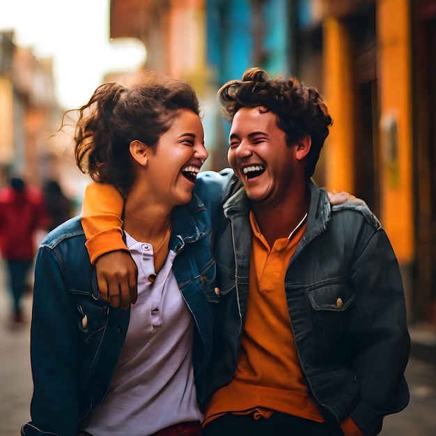 Two friends laughing happy friendship day