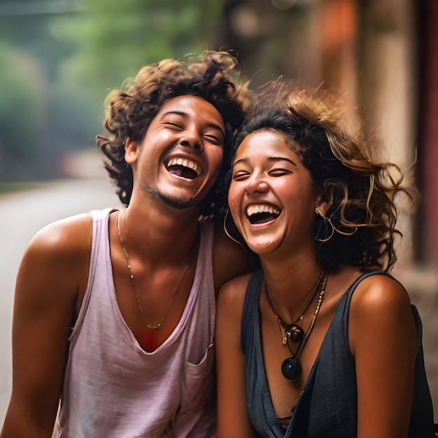 Two friends laughing happy friendship day