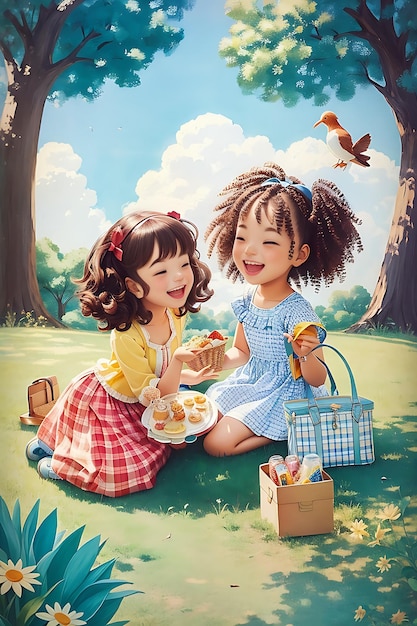 Two friends sharing a laugh while enjoying a picnic in the park celebrating Friendship Day