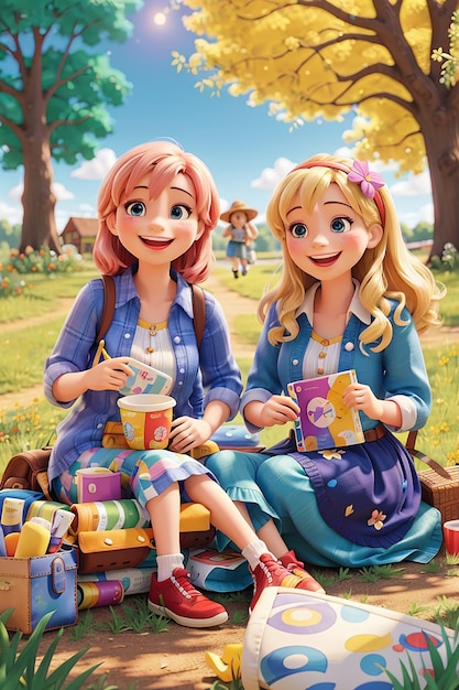 Two friends sharing a laugh while enjoying a picnic in the park celebrating Friendship Day