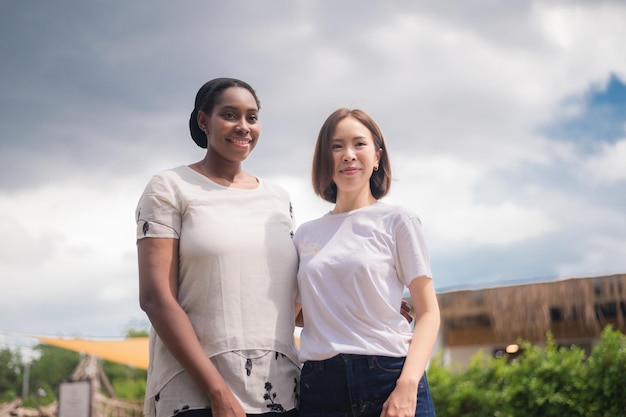 Two Friends Woman smile standing together