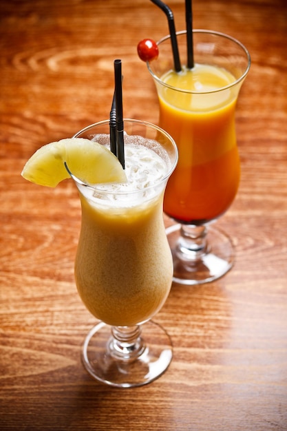 Two fruity cocktail drinks