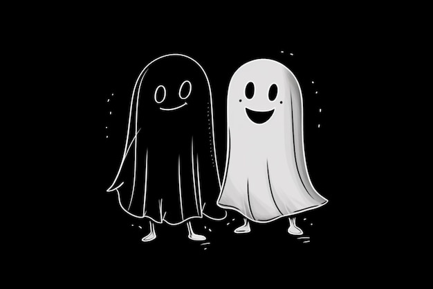 Two ghosts are standing next to each other in the dark generative ai