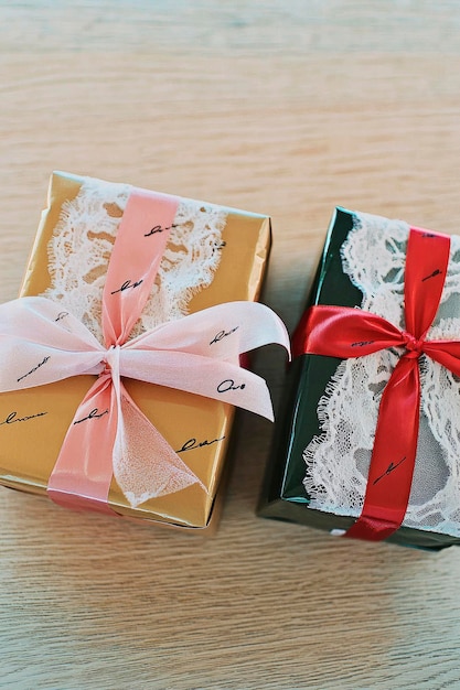 Two Gift Boxes With Lace and Ribbons