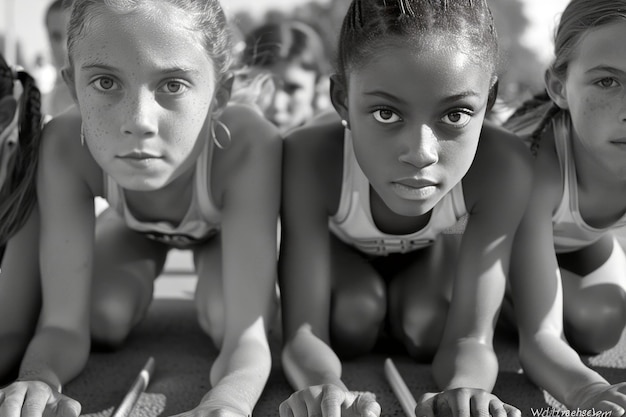 two girls are doing push ups on the ground