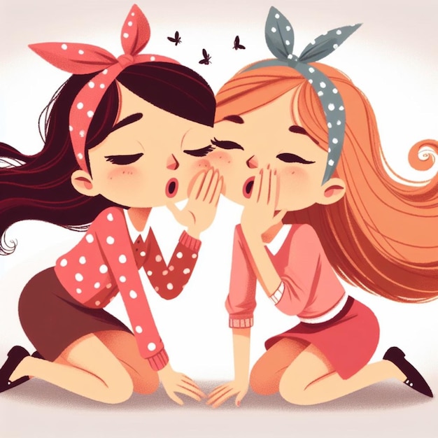 two girls are kissing and one has a red hair tie on her head