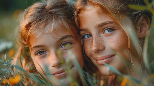 two girls are looking at the camera and one is wearing a red hair clip