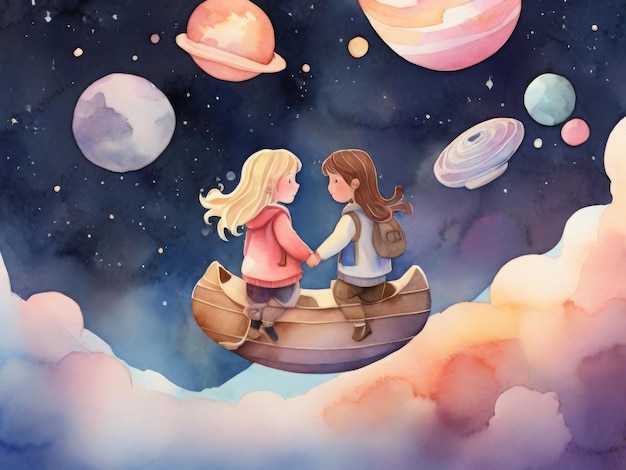 two girls are sitting in a boat with the words the one on the bottom